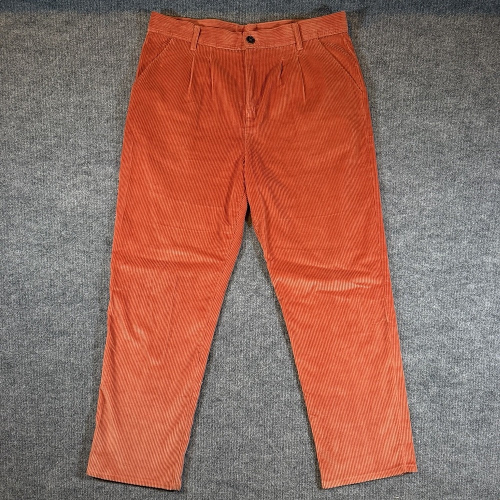 Urban Renewal Womens Large Coral Corduroy Pleated Straight Leg Pants Made In USA